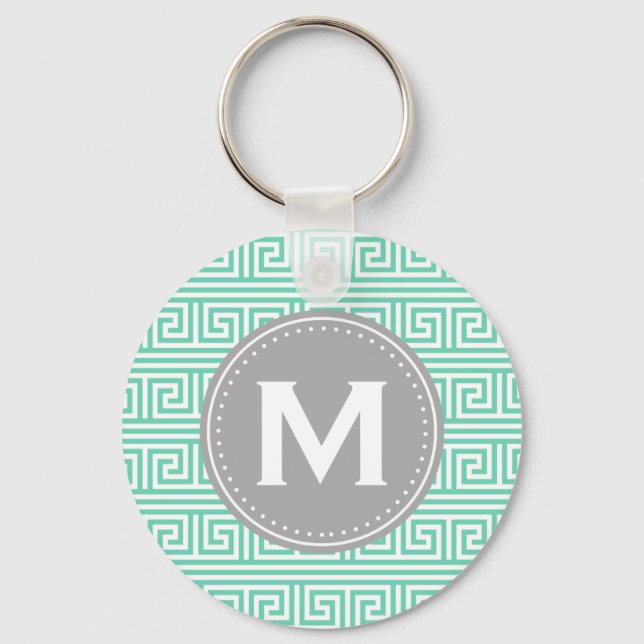 Monogram Modern Mint Greek Key Pattern Ring (Front)