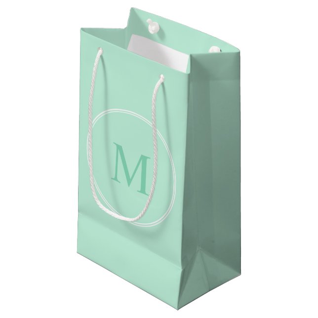 Monogram Modern Mint Green Colour Elegant Template Small Gift Bag (Front Angled)