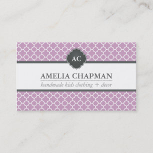 MONOGRAM modern morrocan pattern lilac purple grey Business Card