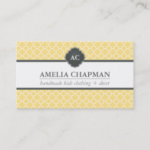 MONOGRAM modern morrocan pattern pale yellow grey Business Card