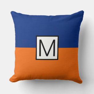 Monogram Modern Orange and Dark Blue Elegant Cushion