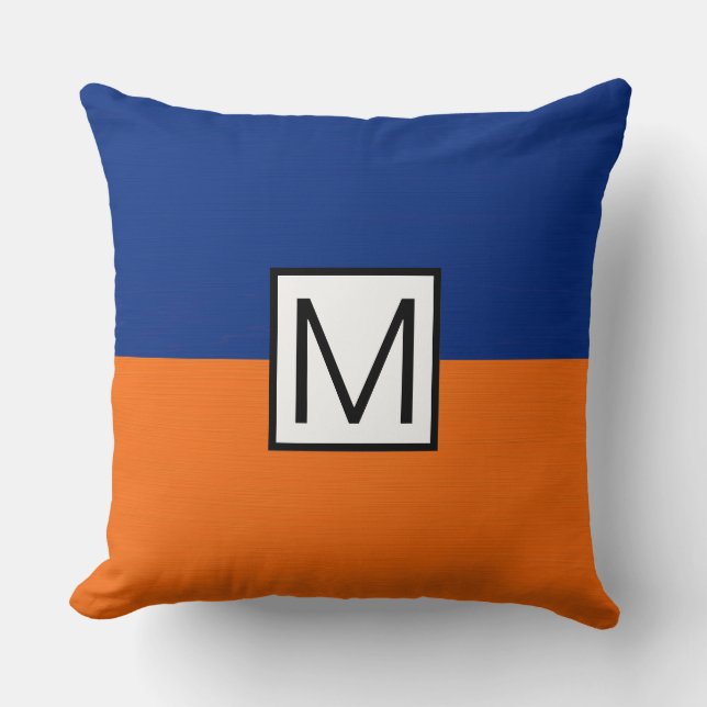 Monogram Modern Orange and Dark Blue Elegant Cushion (Front)