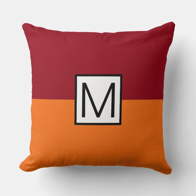 Monogram Modern Orange and Maroon Elegant Cushion (Front)