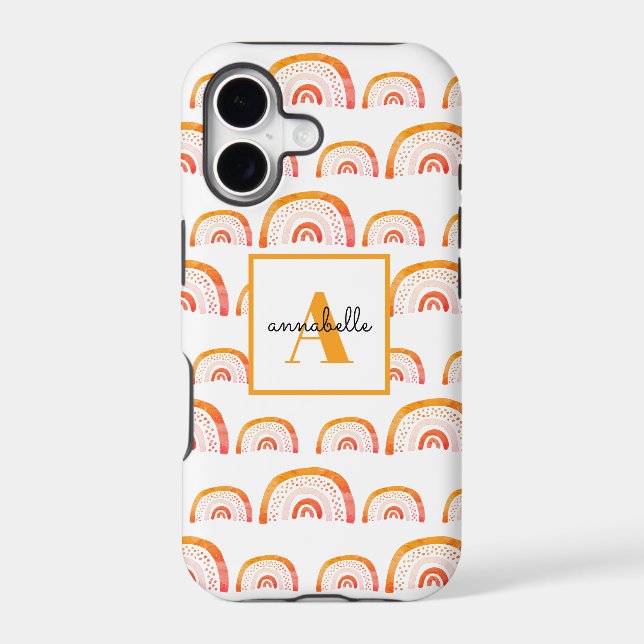 Monogram Modern Orange Watercolor Rainbow  (Back)