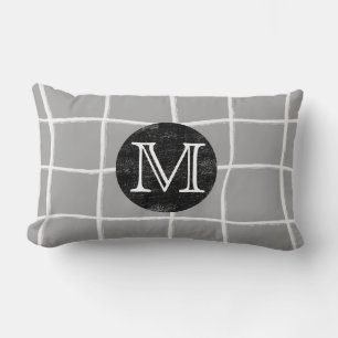 monogram modern painted grid pattern design grey lumbar cushion