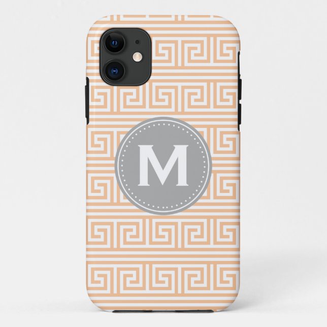 Monogram Modern Peach Greek Key Pattern Case-Mate iPhone Case (Back)