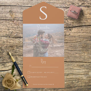 Monogram Modern Photo Burnt Orange No Dinner All In One Invitation