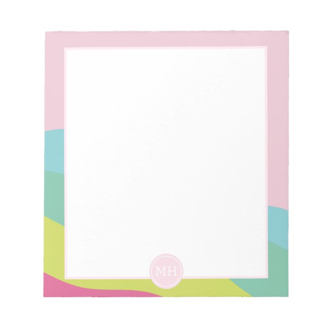 Monogram modern pink abstract girly waves Notepad (Front)