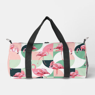 Monogram Modern Pink Flamingo Geometric Girly Name Duffle Bag