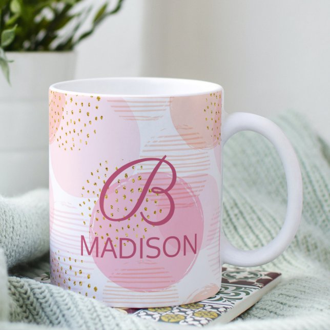 Monogram Modern Pink Girly Glitter Personalised Coffee Mug (Creator Uploaded)