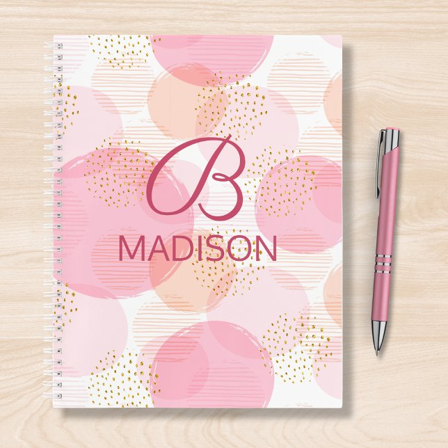 Monogram Modern Pink Girly Glitter Personalised Notebook (Creator Uploaded)