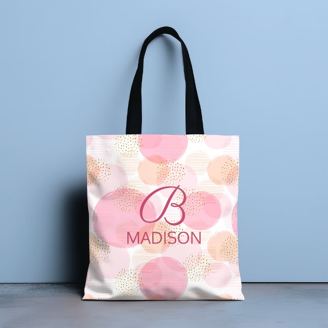 Monogram Modern Pink Girly Glitter Personalized Tote Bag (Creator Uploaded)