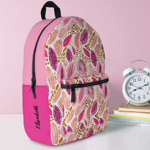 Monogram Modern Pink Gold Cute Girls School Printed Backpack