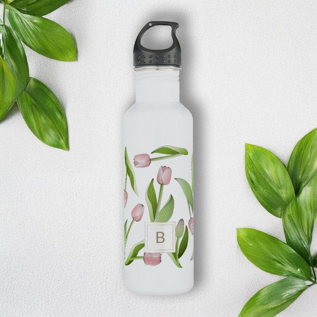 Monogram Modern Pink Tulip 710 Ml Water Bottle (Creator Uploaded)