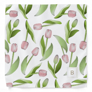 Monogram Modern Pink Tulip Pattern Bandana
