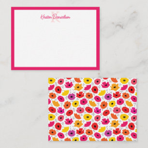 Monogram Modern Poppy Floral Pattern Script Name  Card