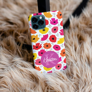 Monogram Modern Poppy Floral Pattern Script Name  Case-Mate iPhone 14 Pro Case