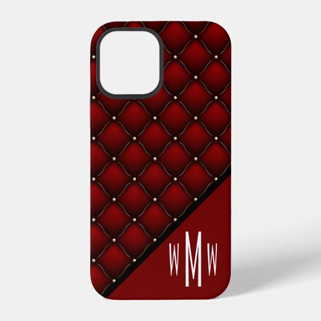 Monogram Modern Red Black Quilted Pattern Print iPhone Case (Back)