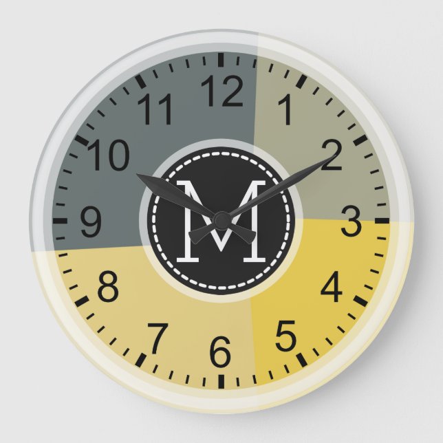 Monogram Modern Retro Colors Geometric #5 Large Clock (Front)
