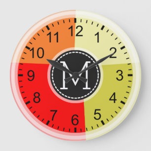 Monogram Modern Retro Colours Geometric #3 Large Clock