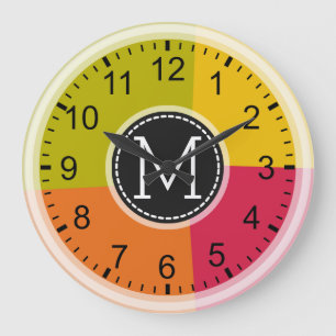 Monogram Modern Retro Colours Geometric Large Clock