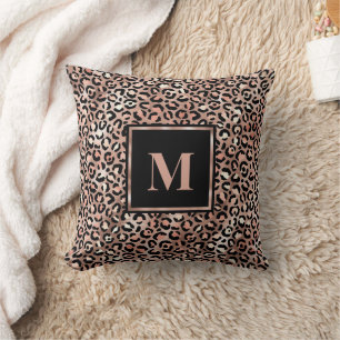Monogram Modern Rose Gold Leopard Print Cushion