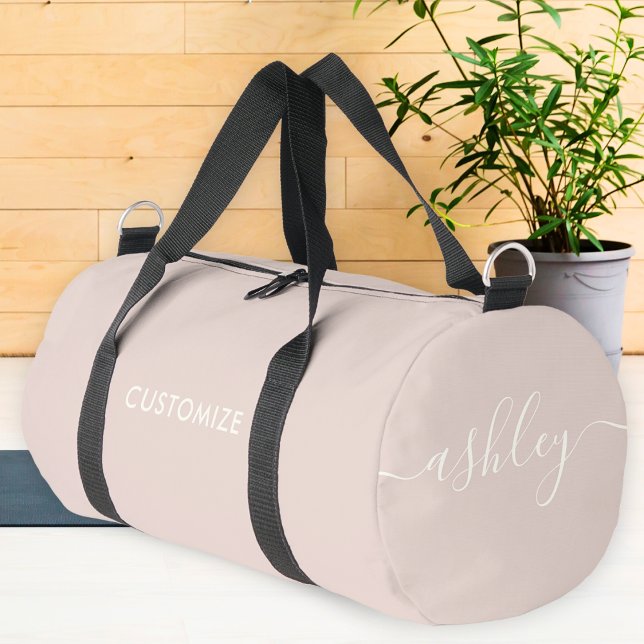 Monogram Modern Rose Pink Ivory Script Calligraphy Duffle Bag (Creator Uploaded)