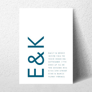 Monogram Modern Royal Blue Simple Wedding Invitation