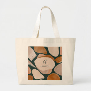 Monogram modern rust green abstract stylish chic large tote bag