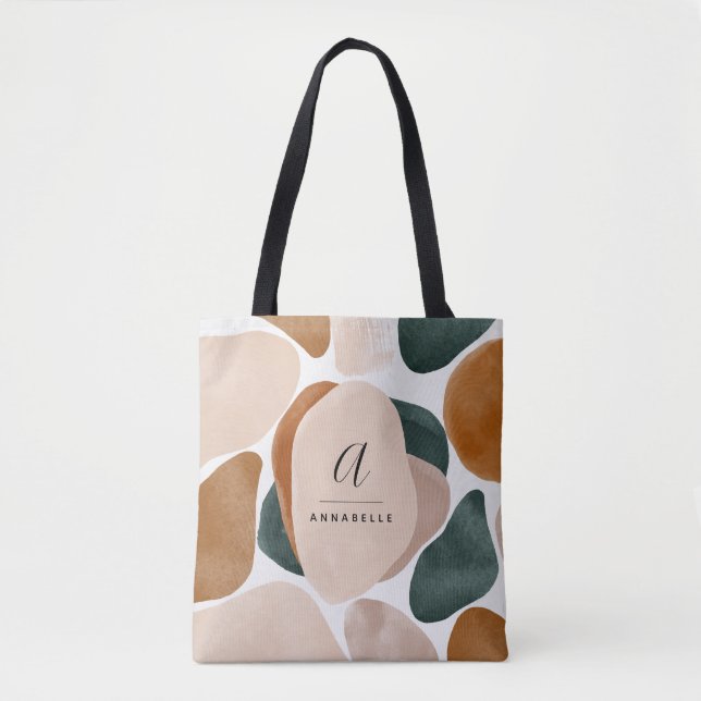Monogram modern rust green abstract stylish tote bag (Front)
