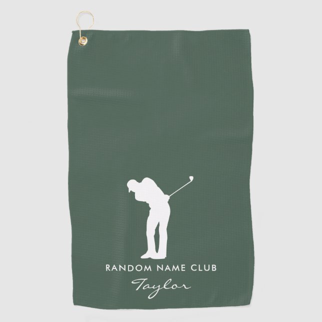 Monogram Modern Sage Green Club Name Personalised Golf Towel (Front)