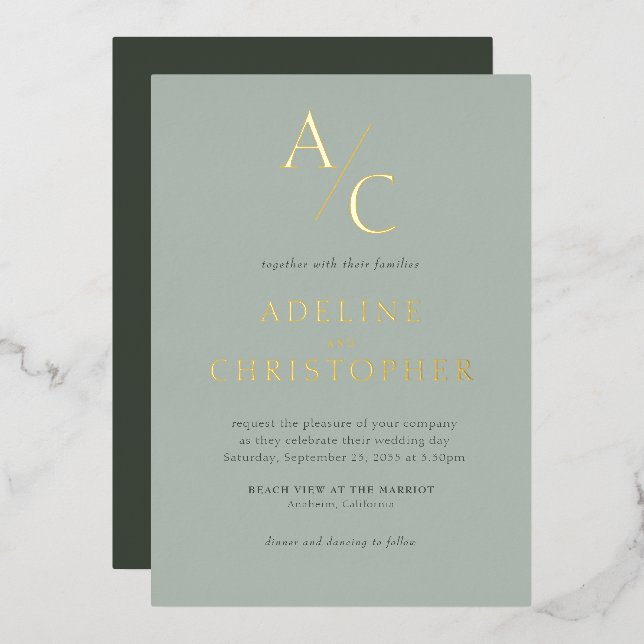 Monogram Modern Sage Green Gold (Front/Back)