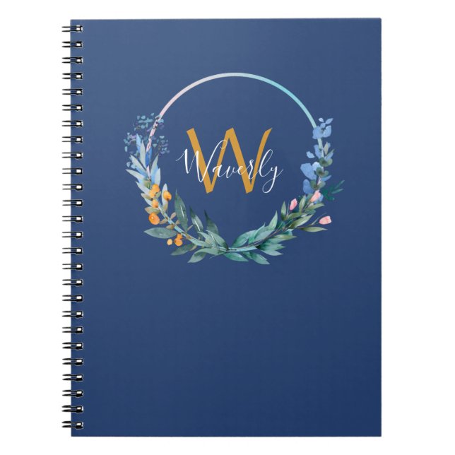 Monogram Modern Script Blue  Notebook (Front)