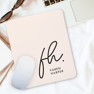 Monogram Modern Script Blush Pink Initials Mouse Pad