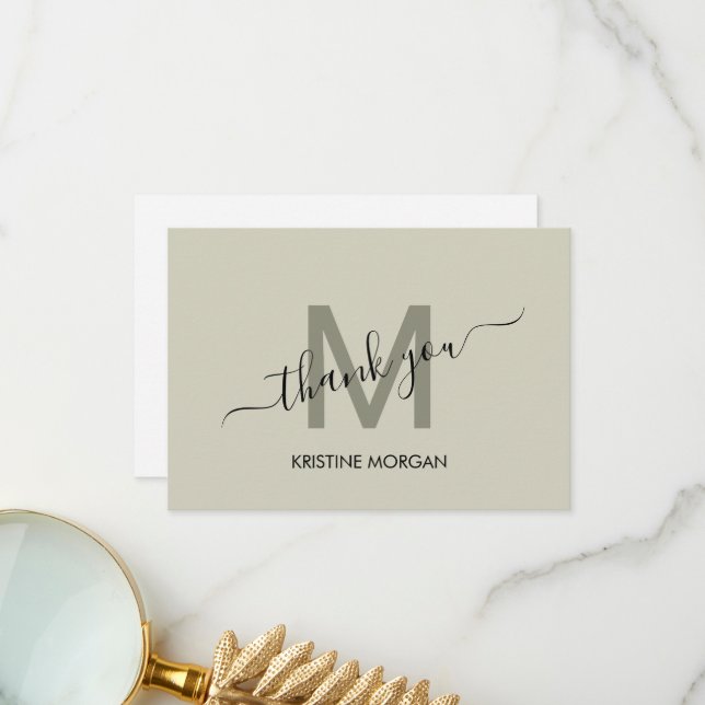 Monogram modern script thank you card (Front/Back In Situ)
