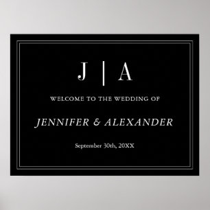 Monogram Modern Simple Black And White Wedding Poster
