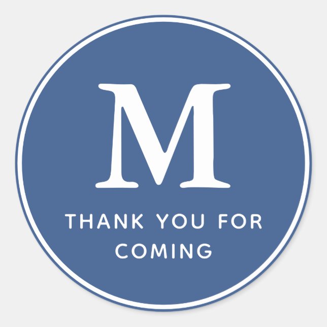 Monogram Modern Simple Chic Thank You For Coming Classic Round Sticker (Front)