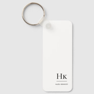 Monogram Modern Simple Elegant Minimalist White Key Ring