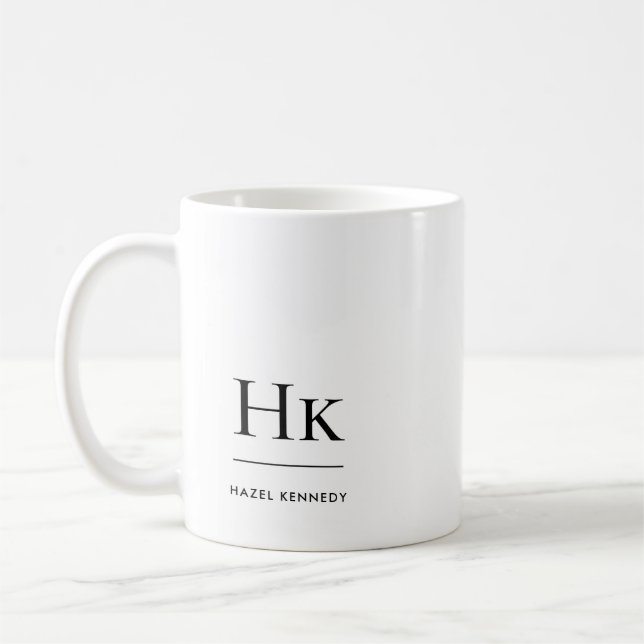 Monogram Modern Simple Elegant White Monogrammed Coffee Mug (Left)