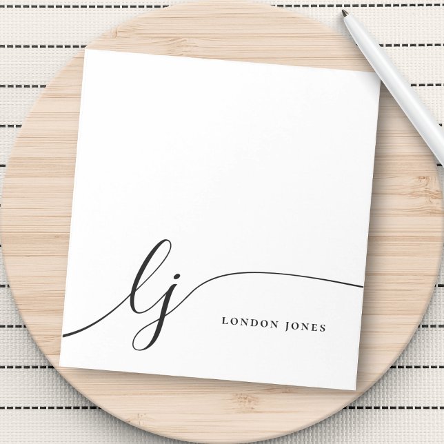 Monogram Modern Simple Feminine Black White Notepad (Creator Uploaded)