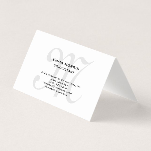 Monogram Modern Simple Minimalist Plain Business Card (Front)