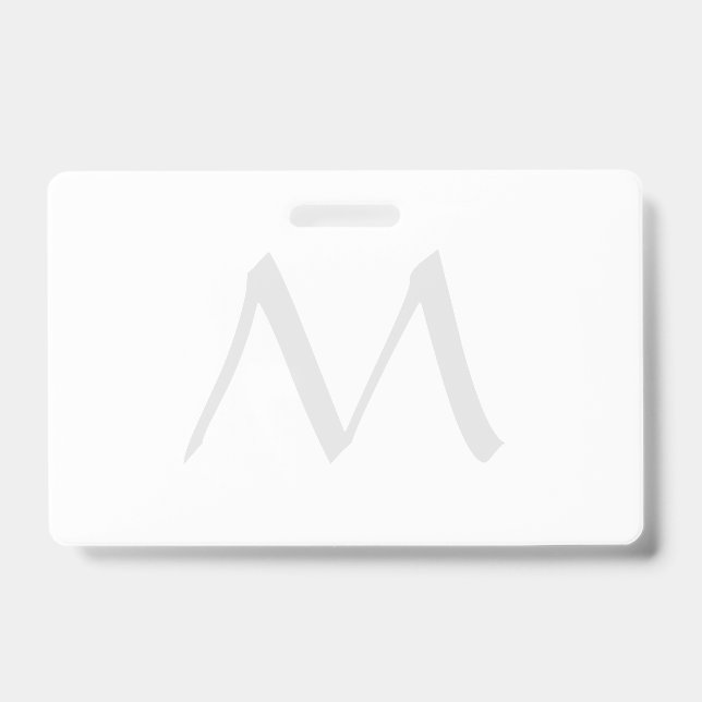 Monogram Modern Simple Minimalist Plain ID Badge (Front)