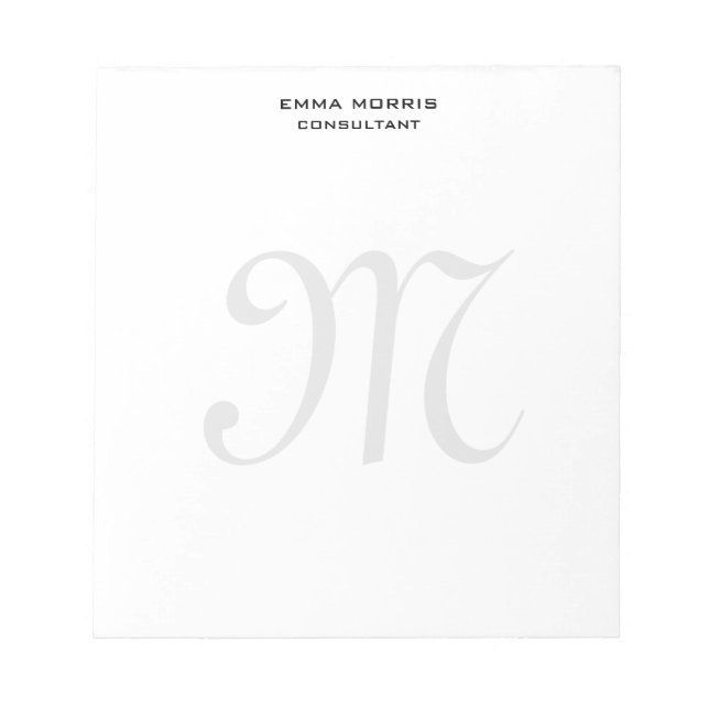 Monogram Modern Simple Minimalist Plain Notepad (Front)