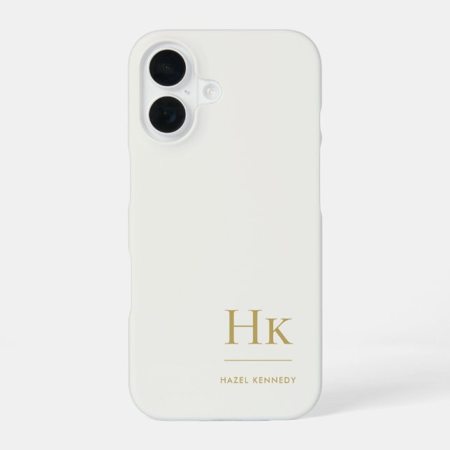 Monogram Modern Simple Monogrammed Ivory Gold iPhone 16 Case (Back)