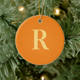 Monogram Modern Simple Orange Ceramic Ornament