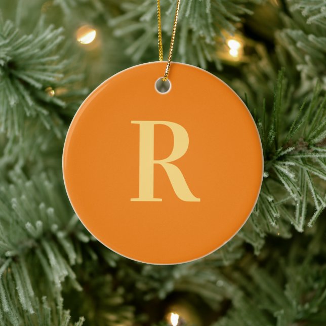 Monogram Modern Simple Orange Ceramic Ornament (Tree)
