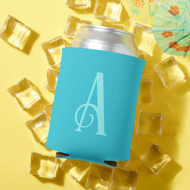 Monogram Modern Simple Teal Can Cooler (In Situ Summer)