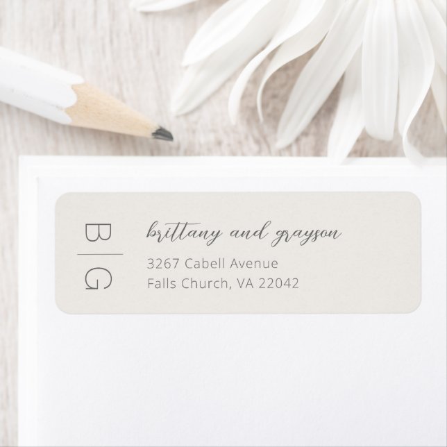 Monogram Modern Simple Wedding Return Address Label (Insitu)