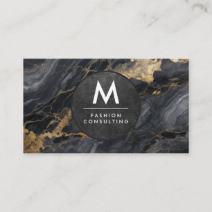 Monogram Modern Slate Black Marble Business Card