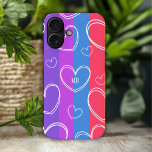 Monogram Modern Stripe Love Heart Girly iPhone 16 Case<br><div class="desc">Monogram Modern Stripe Love Heart Girly iPhone 16 Cases features a colourful striped pattern with love hearts and personalised with your custom monoggram in simplw calligraphy script typography. Personalise by editing the text in the text boxes provided. Designed by ©2024 Evco Studio www.zazzle.com/store/evcostudio</div>